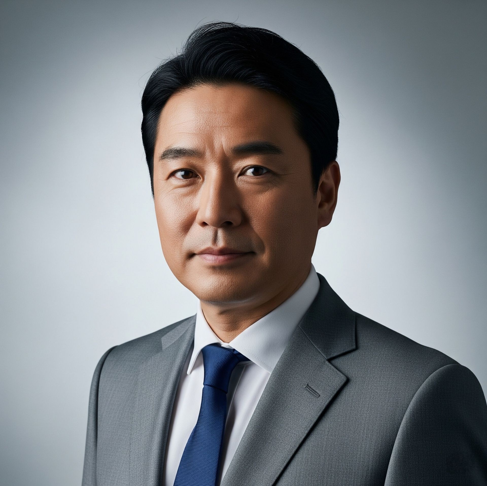 Professional man in a suit and tie, posing against a neutral background.