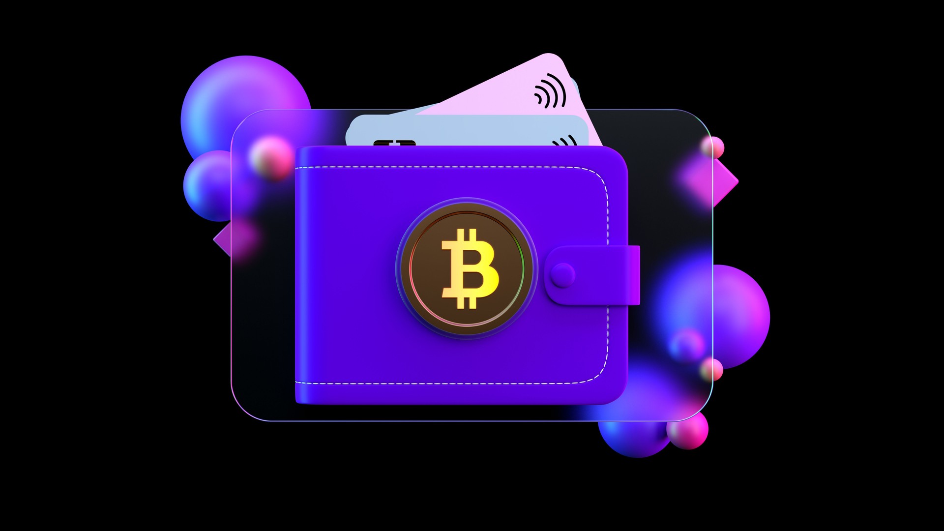 Digital wallet concept. Abstract BTC sign . Security crypto payments. data and innovation in cryptocurrency  technology.